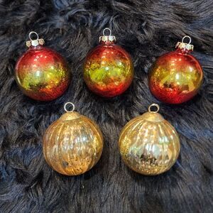 5 Mercury Glass Ball Christmas Ornaments